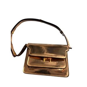 Marni Metallic Rose Gold Shoulder Bag Flap Closure